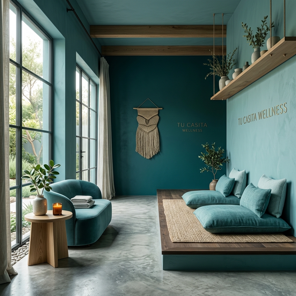 Tu Casita Wellness sanctuary with modern teal interior and serene healing atmosphere